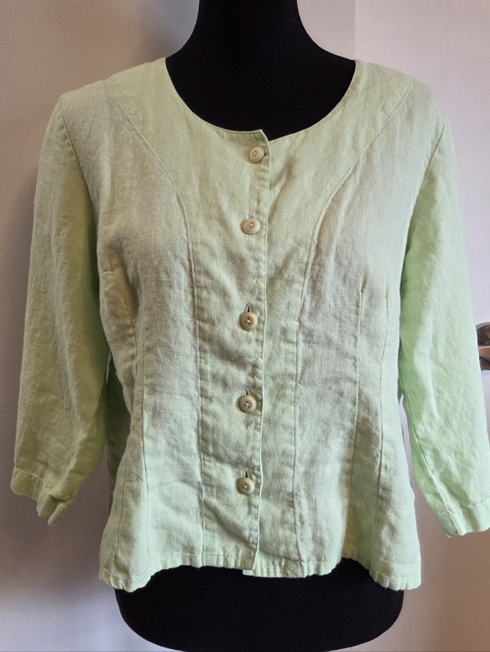 FLAX Linen Lime Green Button Front Jacket Shirt Small